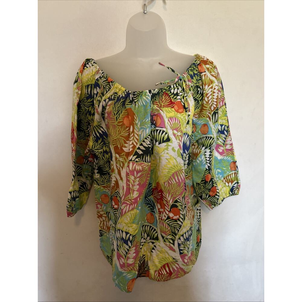 Linen Blend Hester‎ & Orchard Blouse Womens Floral Peasant Top Off Shoulder XL